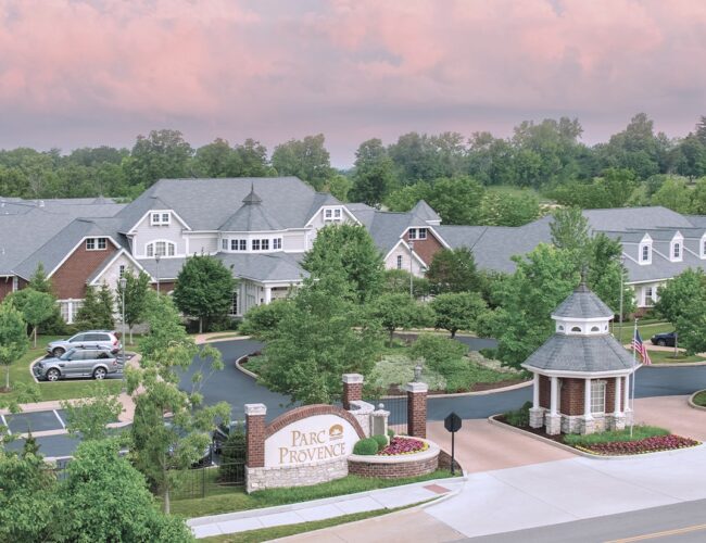 Parc Provence community exterior at dusk